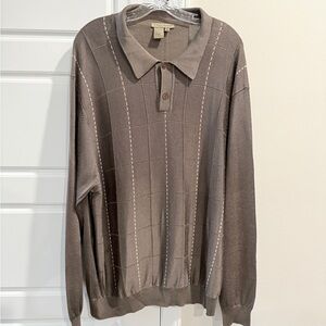 Tulliano Silk Blend Brown Collared Sweater Check Pattern XL Big & Tall Classic